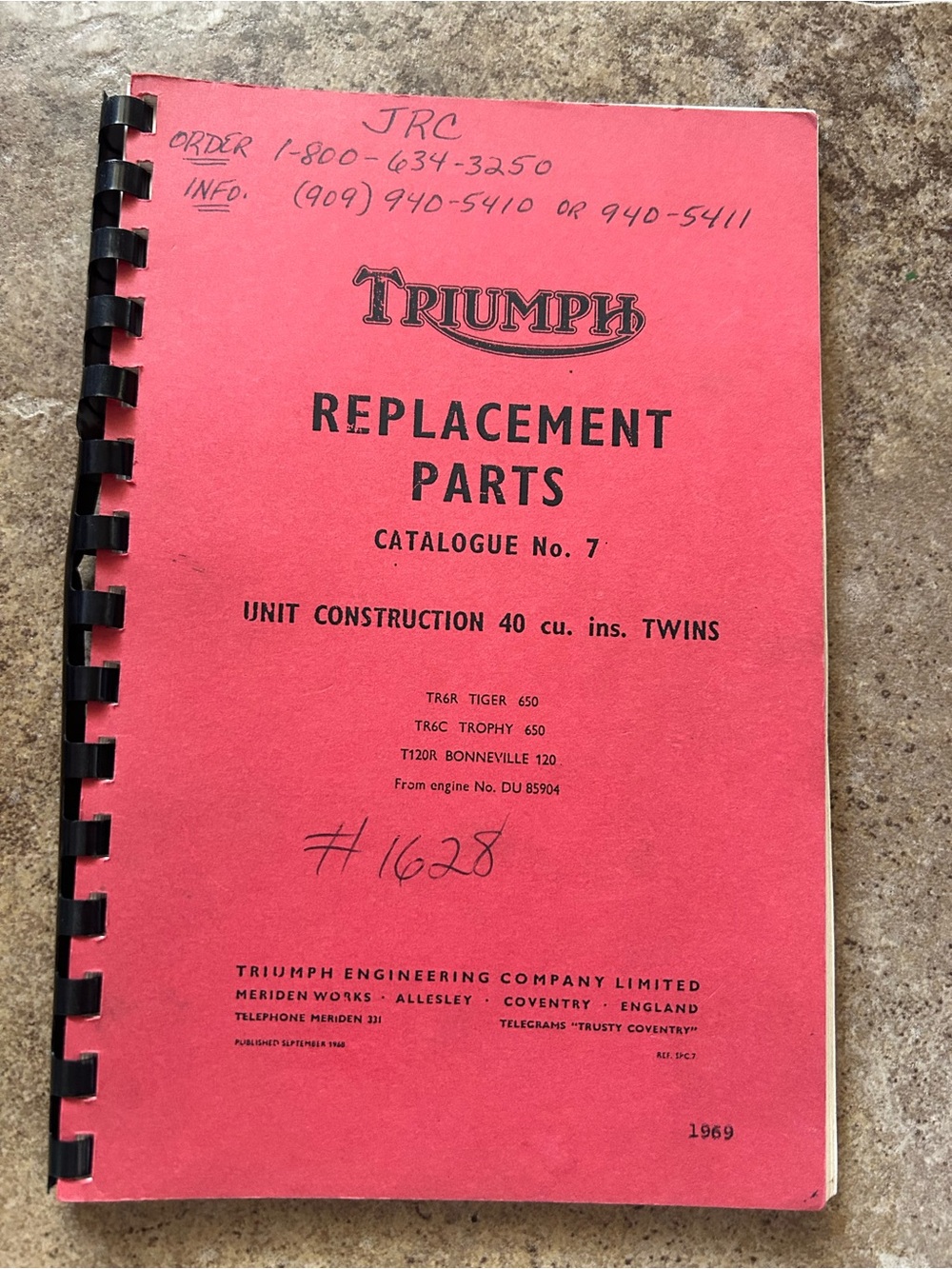 Triumph Replacement Parts Catalogue No. 7 Unit Construction 40 cuins. TWINS